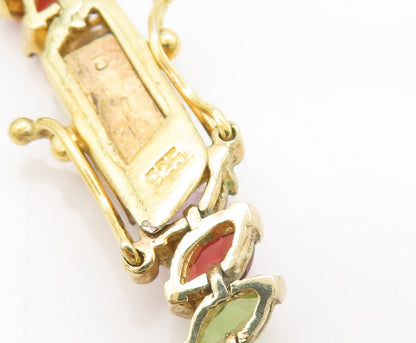 925 Sterling Silver Vintage Bracelet Gold Plated Marquise Rainbow Gems  BT10246