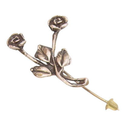 925 Sterling Silver  Vintage Dark Tone Rose Flowers Lapel Pin  TR2945