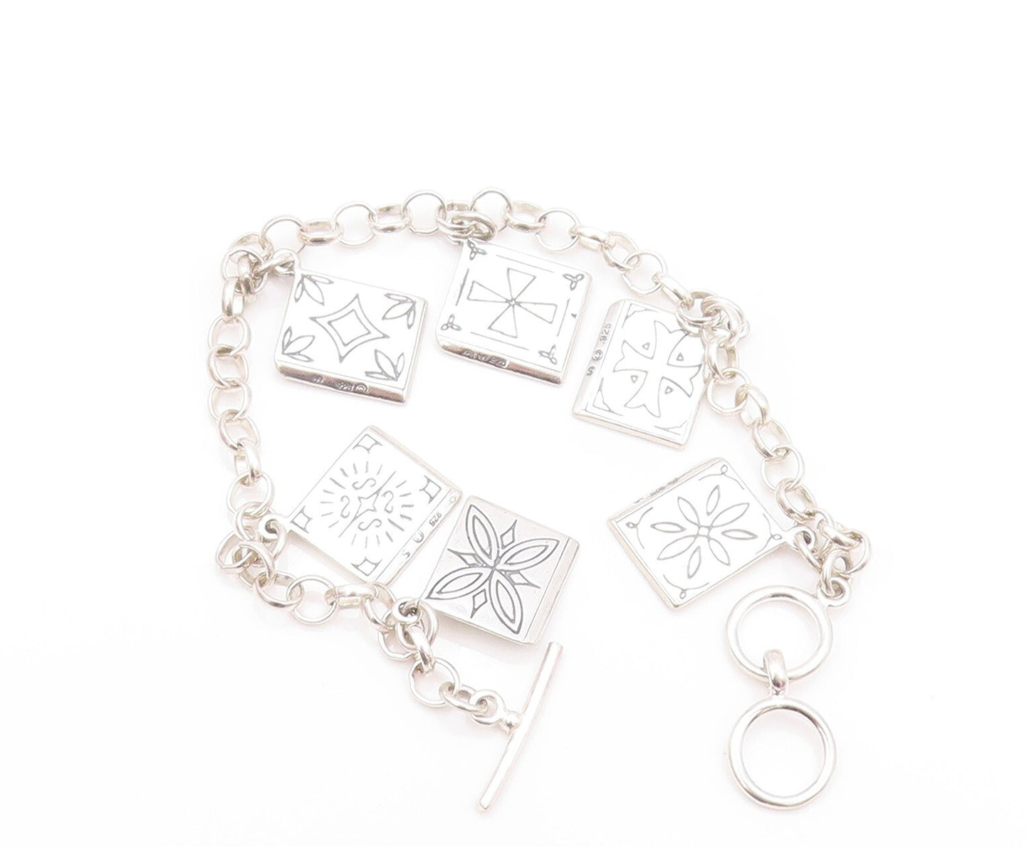 925 Sterling Silver Vintage Bracelet Book Lover Dangling Carved Books  BT11131