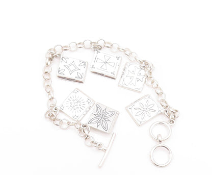 925 Sterling Silver Vintage Bracelet Book Lover Dangling Carved Books  BT11131