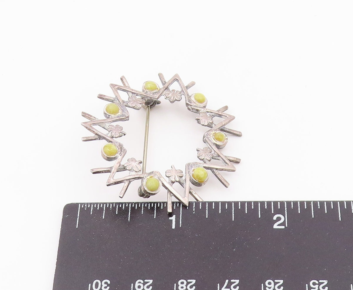 925 Sterling Silver  Vintage Petite Yellow Stone Floral Brooch Pin  BP6498