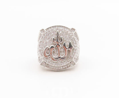 925 Sterling Silver Vintage Ring CZ Allah Arabic Calligraphy Band Sz 11 RG34545
