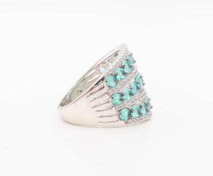 925 Sterling Silver Vintage Ring Designer Aqua & White CZ Bands  Sz 8.5  RG30150