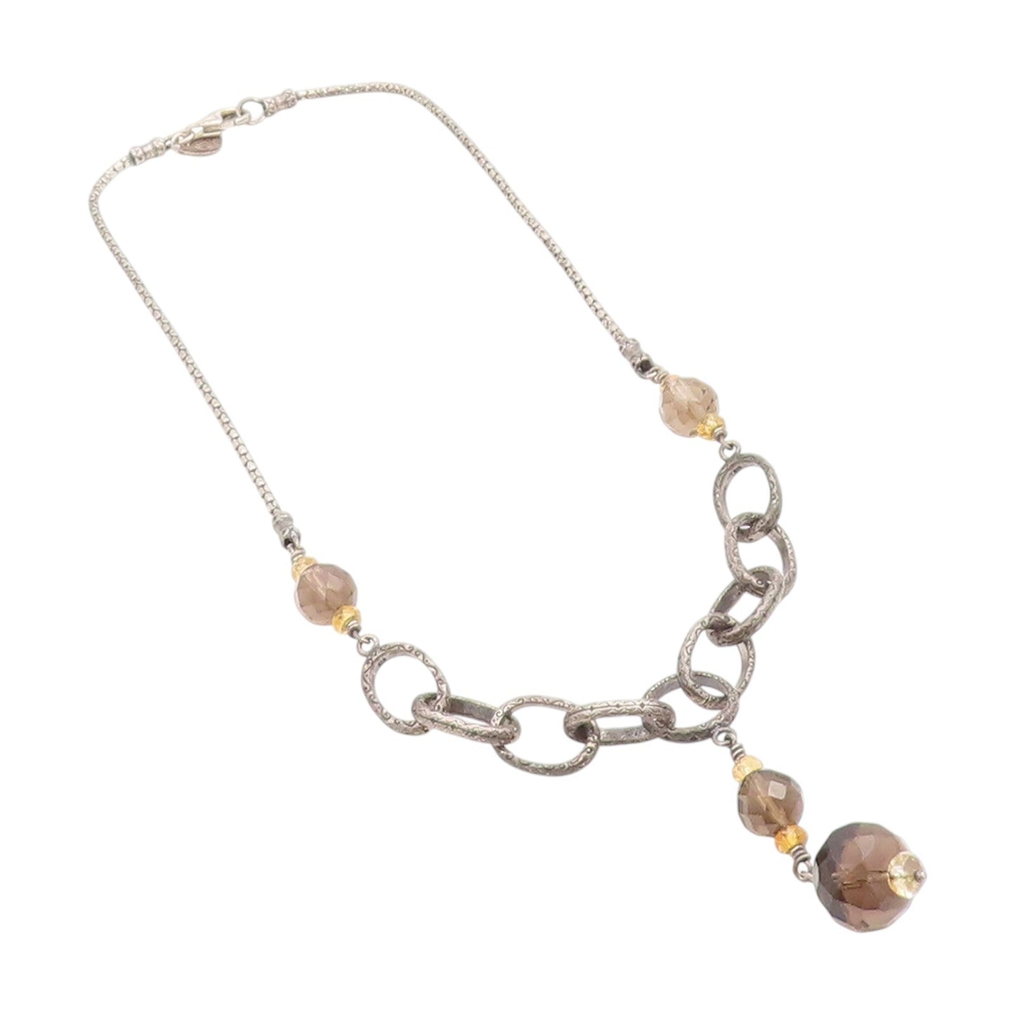 925 Sterling Silver Vintage Necklace SILPADA Smoky Quartz & Citrine Chain NE4638