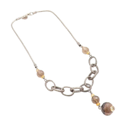 925 Sterling Silver Vintage Necklace SILPADA Smoky Quartz & Citrine Chain NE4638