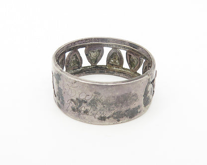 925 Sterling Silver  Vintage Dark Tone Up Down Hearts Band Ring Sz 6  RG10611