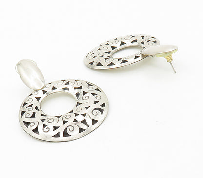 925 Sterling Silver  Vintage Shiny Cutout Swirl Detail Dangle Earrings  EG8345