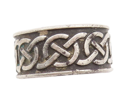 925 Sterling Silver Vintage Ring Antique Celtic Knots Carved Band  Sz 8  RG33403