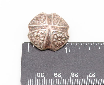 925 Sterling Silver  Vintage Solid Floral Carved Puffed Clip Earrings  EG12763