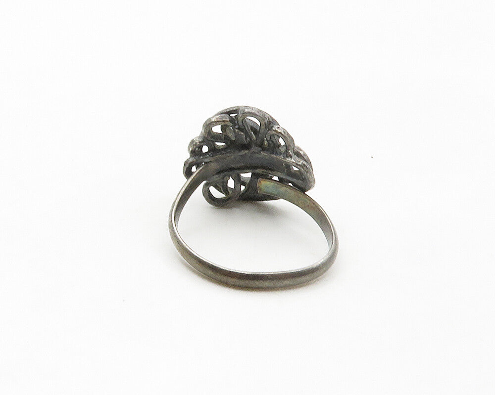 925 Sterling Silver  Vintage Oxidized Swirled Design Band Ring Sz 8  RG17166