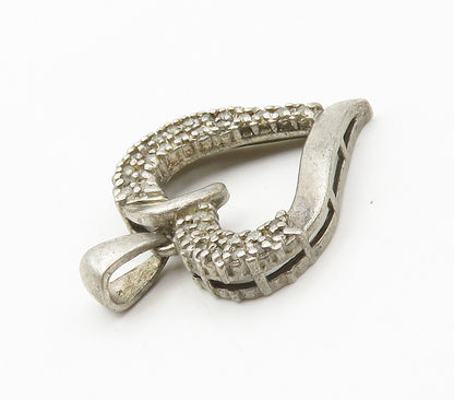 925 Sterling Silver  Vintage Genuine Diamonds Open Love Heart Pendant  PT11934