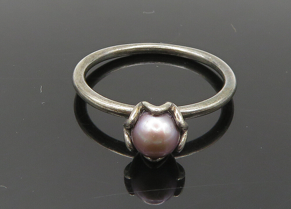 PANDORA 925 Silver  Vintage Blue Pearl Dark Tone Band Ring Sz 9  RG20889
