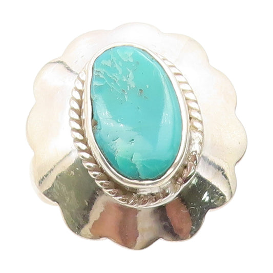 925 Sterling Silver Vintage Ring Turquoise Concha Flower Band  Sz 6  RG34419
