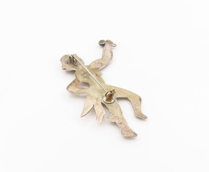 925 Sterling Silver Vintage Brooch MEXICO Turquoise Flamenco Dancer Pin  BP12130