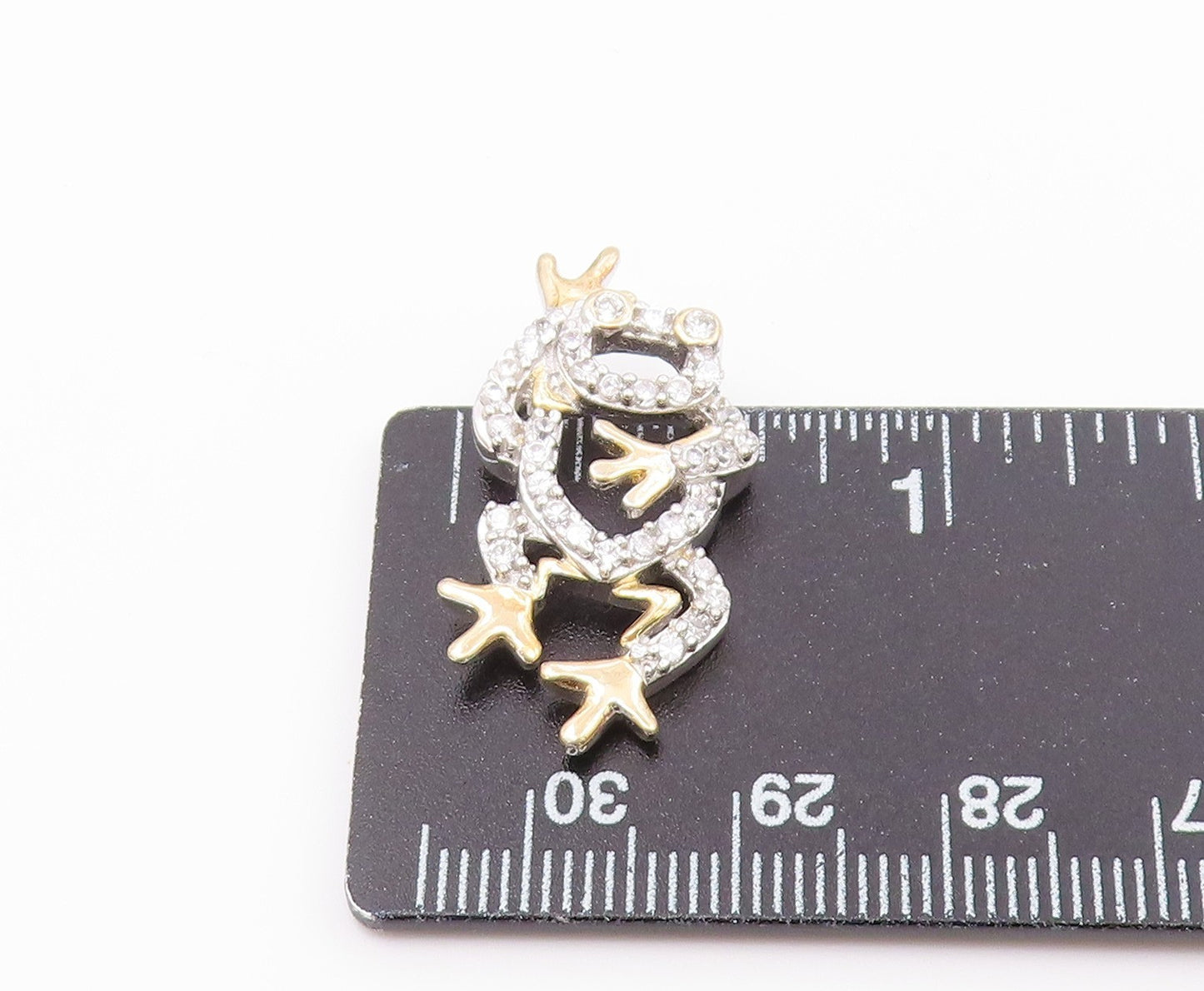 925 Sterling Silver  Vintage Cubic Zirconia Two Tone Frog Pendant  PT17543