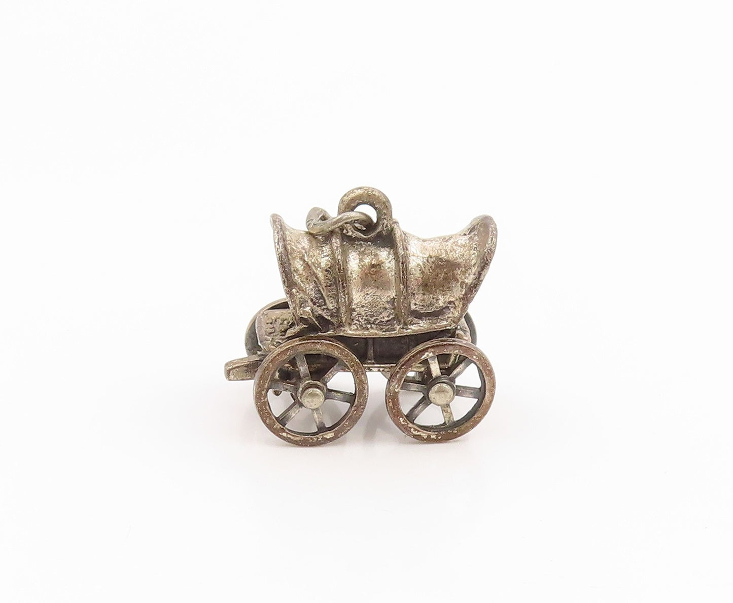 925 Sterling Silver Vintage Pendant Miniature Covered Wagon Charm MOVES  PT26263