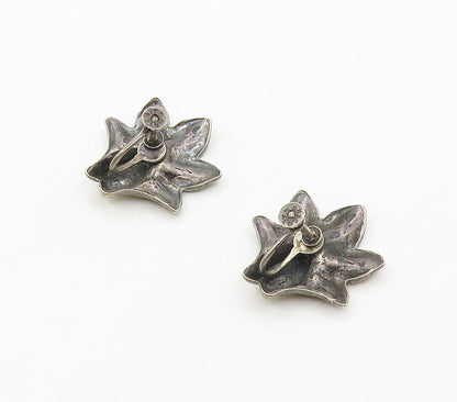 925 Sterling Silver  Vintage Dark Tone Flower Motif Non Pierce Earrings EG8000