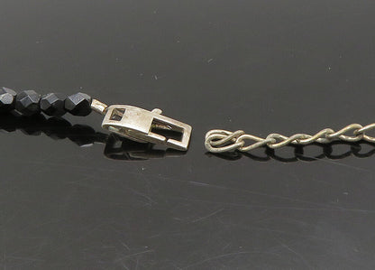 925 Sterling Silver  Vintage Black Spinel Beaded Floral Chain Necklace  NE3711