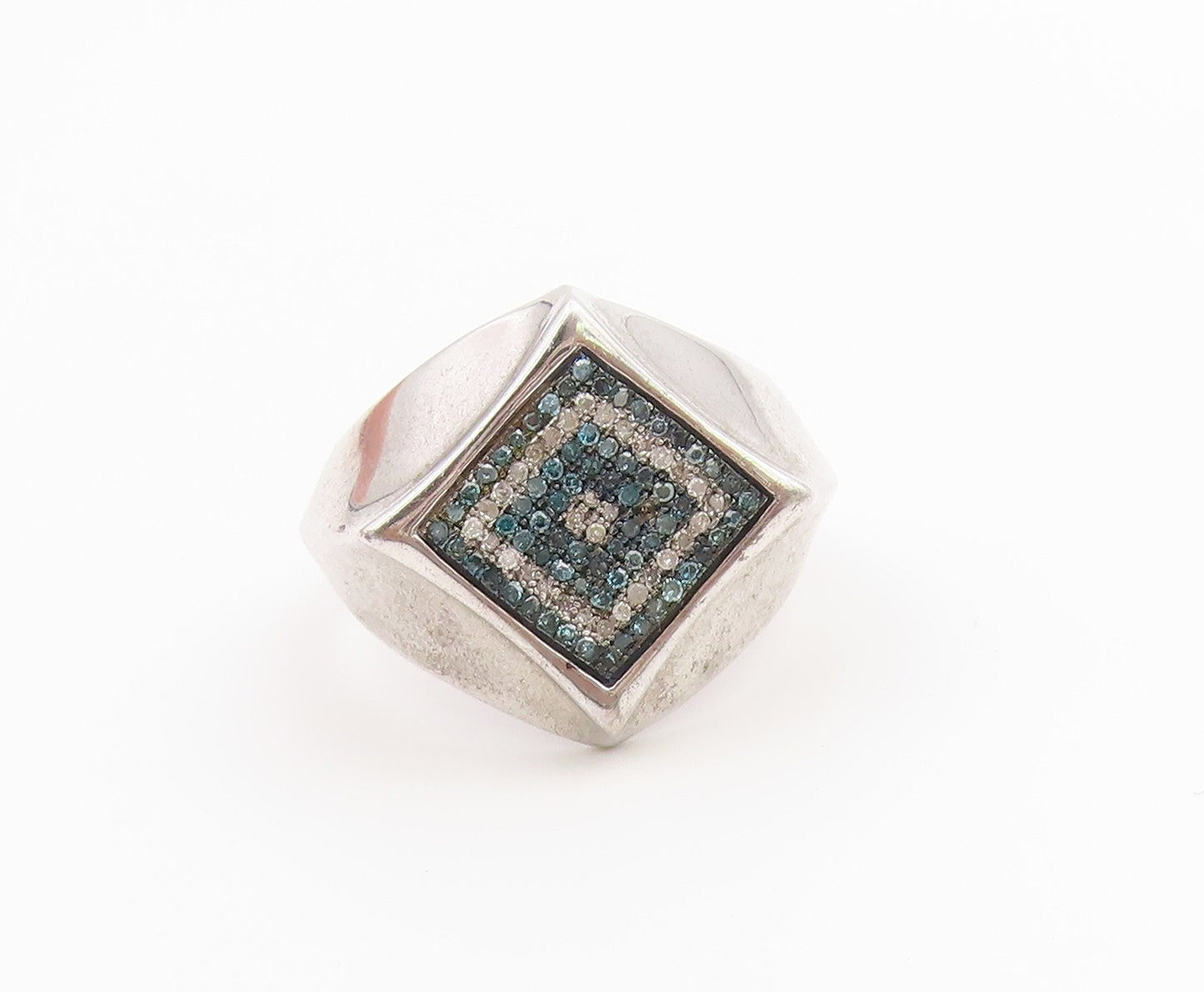 925 Sterling Silver Vintage Ring Real Diamonds Geometric Band  Sz 10.5  RG36679