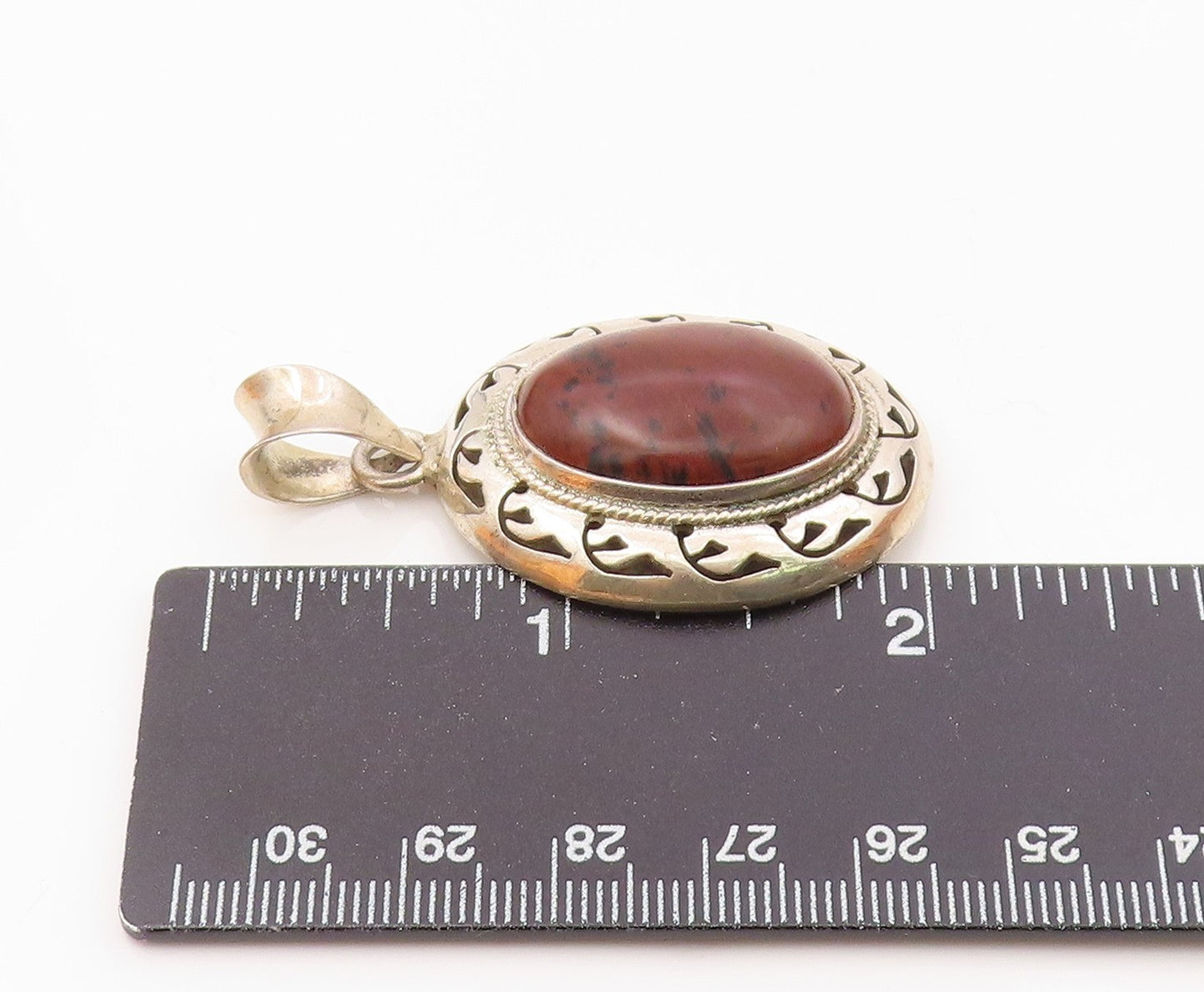 MEXICO 925 Sterling Silver  Vintage Cabochon Cut Jasper Shiny Pendant  PT13014