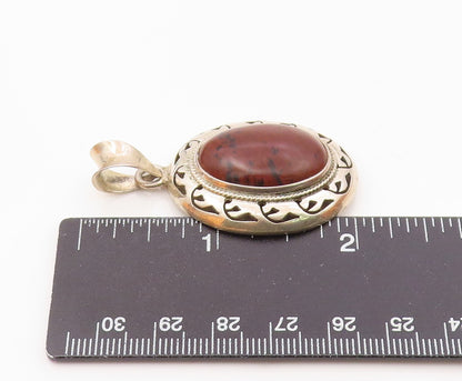 MEXICO 925 Sterling Silver  Vintage Cabochon Cut Jasper Shiny Pendant  PT13014