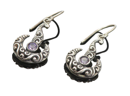 925 Sterling Silver  Vintage Petite Amethyst Swirly Dangle Earrings  EG3786