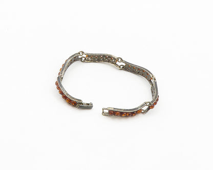 925 Sterling Silver  Vintage Cabochon Cut Amber Bar Chain Bracelet  BT7893