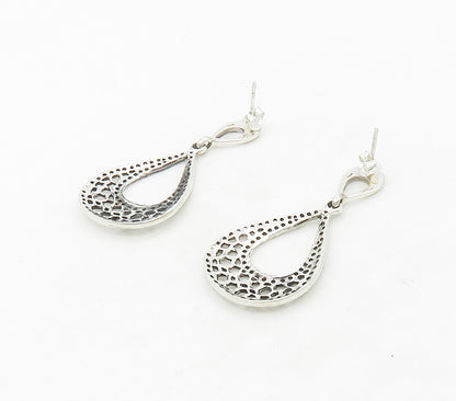 925 Sterling Silver  Shiny Cutout Detail Open Tear Drop Earrings  EG8615