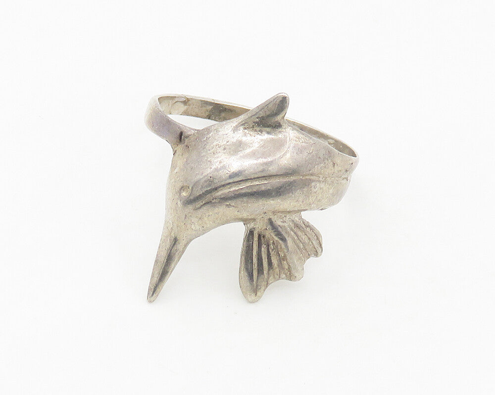 925 Sterling Silver  Vintage Shiny Swordfish Motif Band Ring Sz 8.5  RG17894