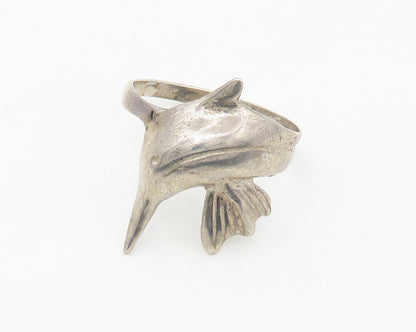 925 Sterling Silver  Vintage Shiny Swordfish Motif Band Ring Sz 8.5  RG17894
