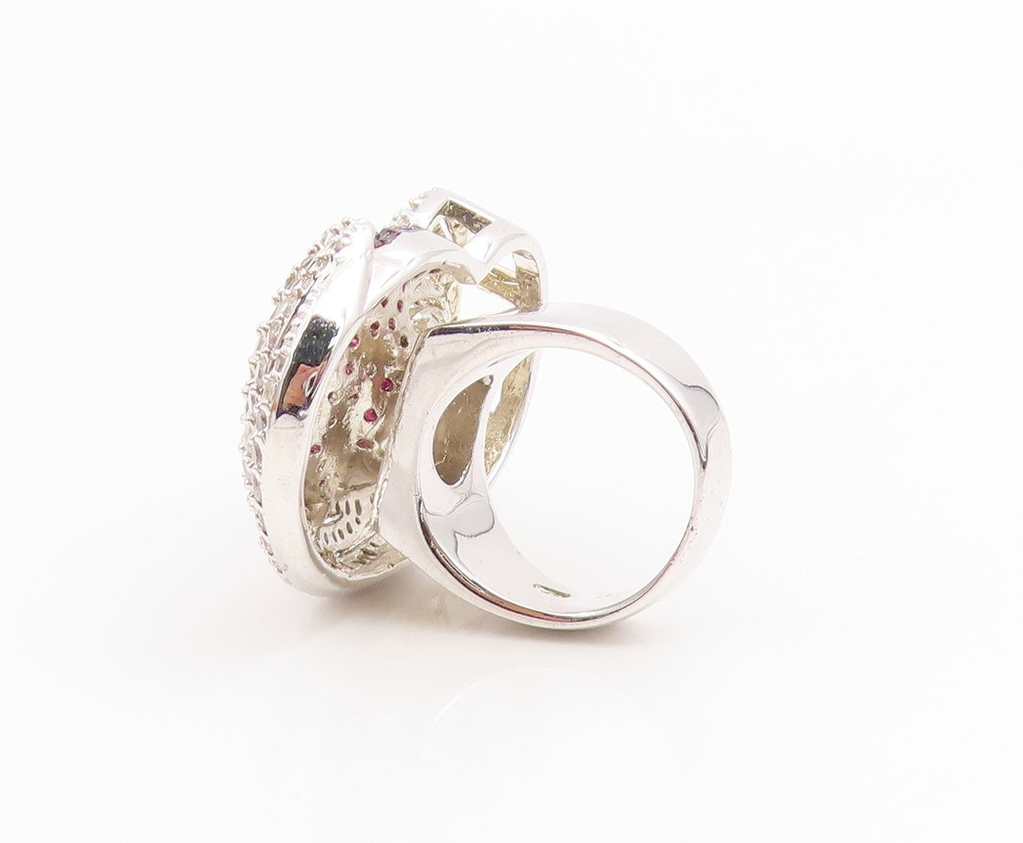 925 Sterling Silver Vintage Ring Pink & White Topaz Cluster Band  Sz 6  RG35461
