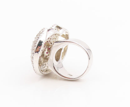 925 Sterling Silver Vintage Ring Pink & White Topaz Cluster Band  Sz 6  RG35461