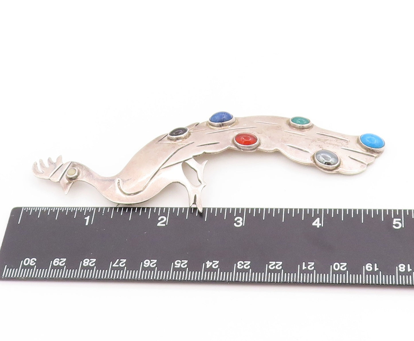 925 Sterling Silver Vintage Brooch Pin MEXICO Multi Gemstone Peacock  BP12262