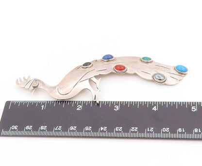 925 Sterling Silver Vintage Brooch Pin MEXICO Multi Gemstone Peacock  BP12262