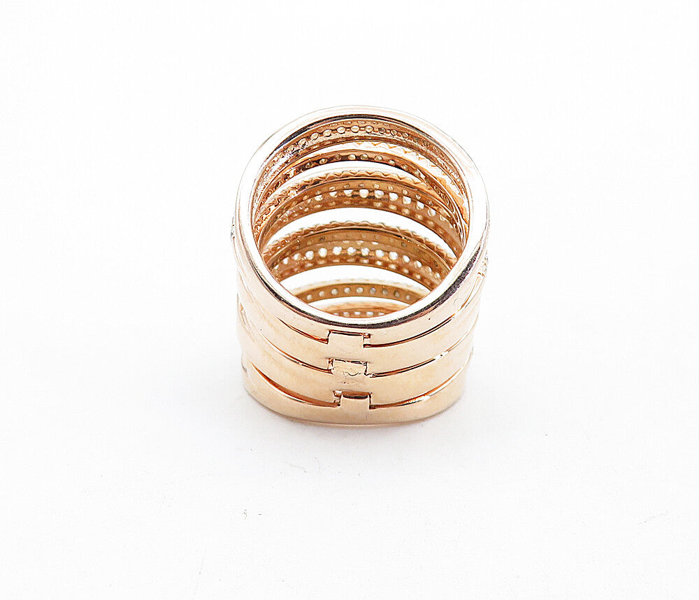 925 Sterling Silver  Cubic Zirconia Rose Gold Plated Band Ring Sz 7.5  RG4540