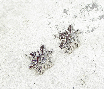 925 Sterling Silver White Cubic Zirconia Snowflake Stud Earrings EG1406