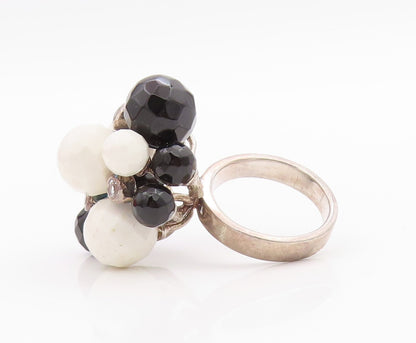 925 Sterling Silver Vintage Ring Modernist Gemstone Beads & CZ  Sz 6  RG33131
