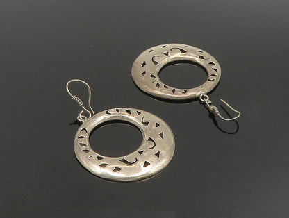 MEXICO 925 Silver  Vintage Open Circle Carved Shapes Dangle Earrings  EG11698