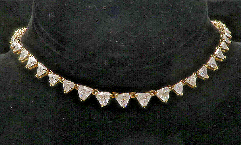 925 Sterling Silver  Cubic Zirconia Shiny Gold Plated Chain Necklace  NE2105