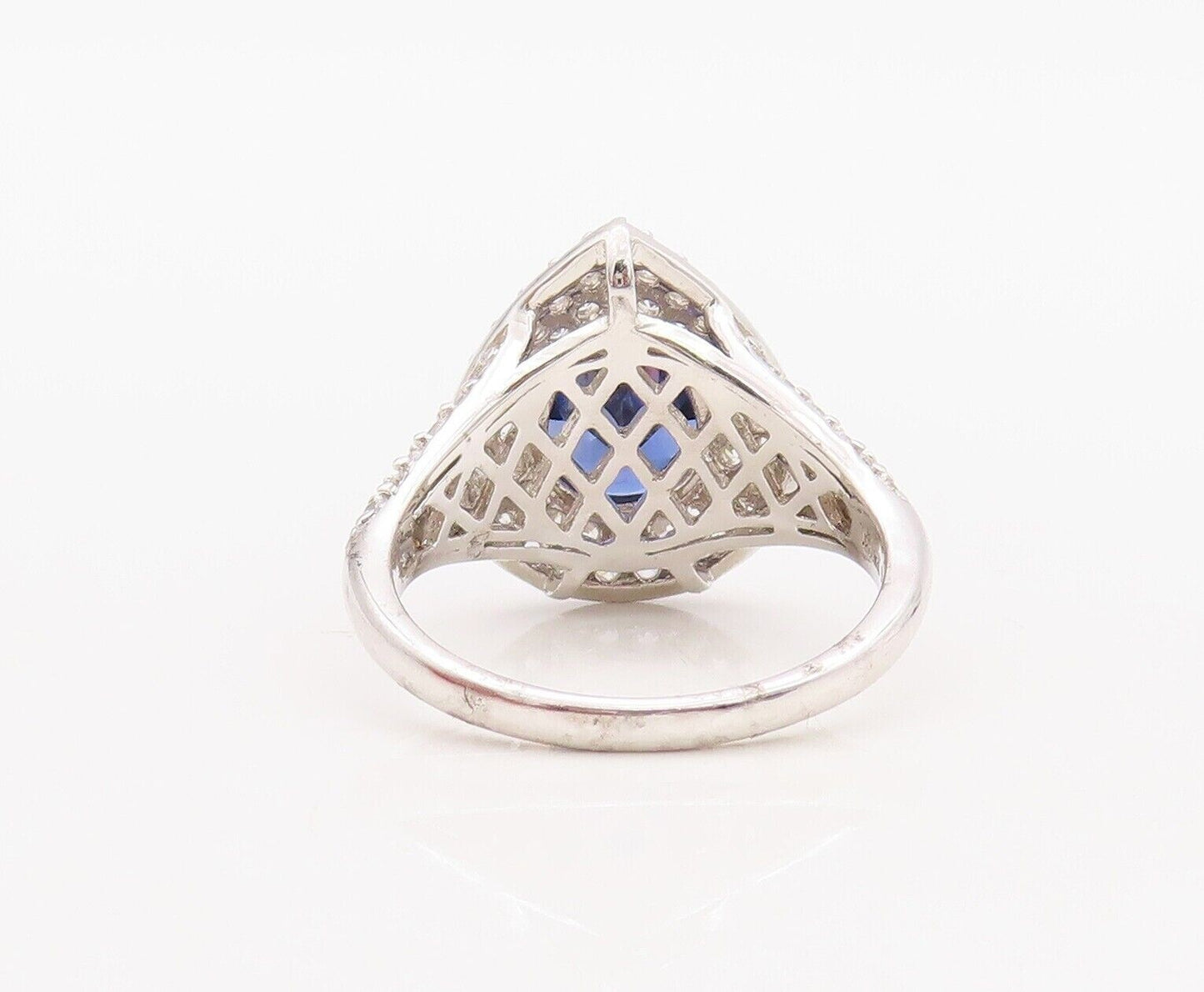 925 Sterling Silver Vintage Ring Drop Cut Sapphire Halo CZ Inlay Sz 7.5  RG30053