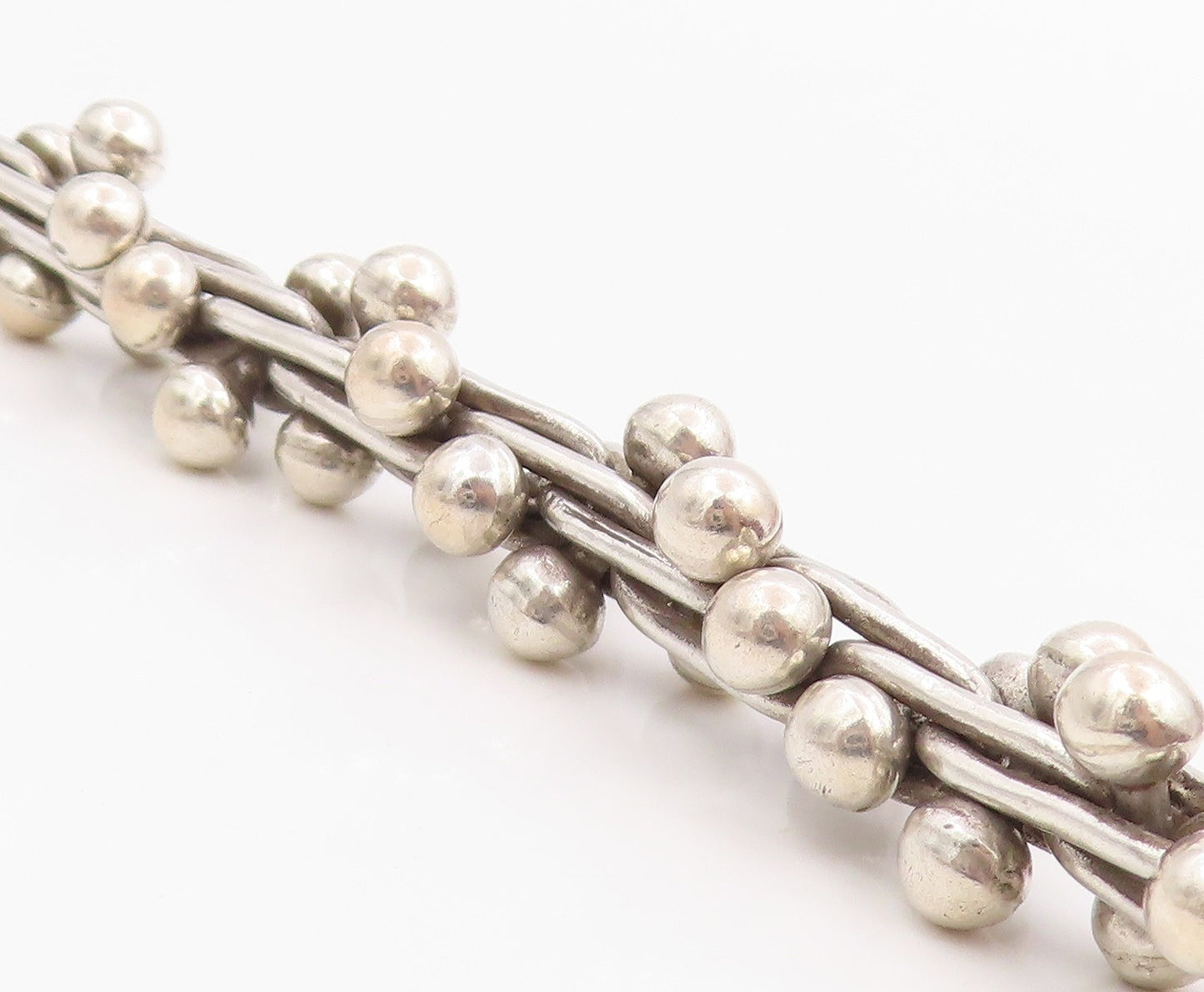 925 Sterling Silver Vintage Bracelet Modernist Twisted Bar & Ball Chain  BT11958