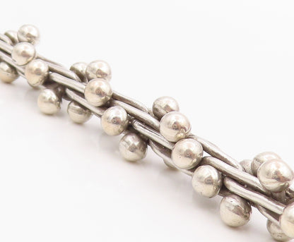 925 Sterling Silver Vintage Bracelet Modernist Twisted Bar & Ball Chain  BT11958