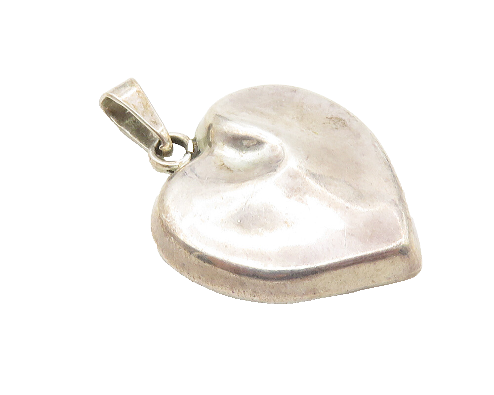MEXICO 925 Sterling Silver  Vintage Smooth Hollow Love Heart Pendant  PT7322
