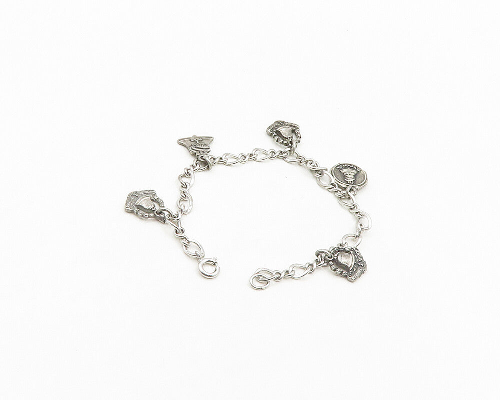925 Sterling Silver  Vintage Shiny Attendance Award Charm Bracelet  BT7820