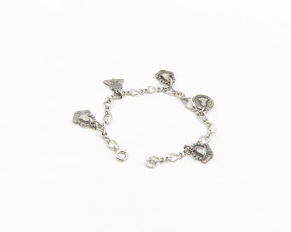 925 Sterling Silver  Vintage Shiny Attendance Award Charm Bracelet  BT7820