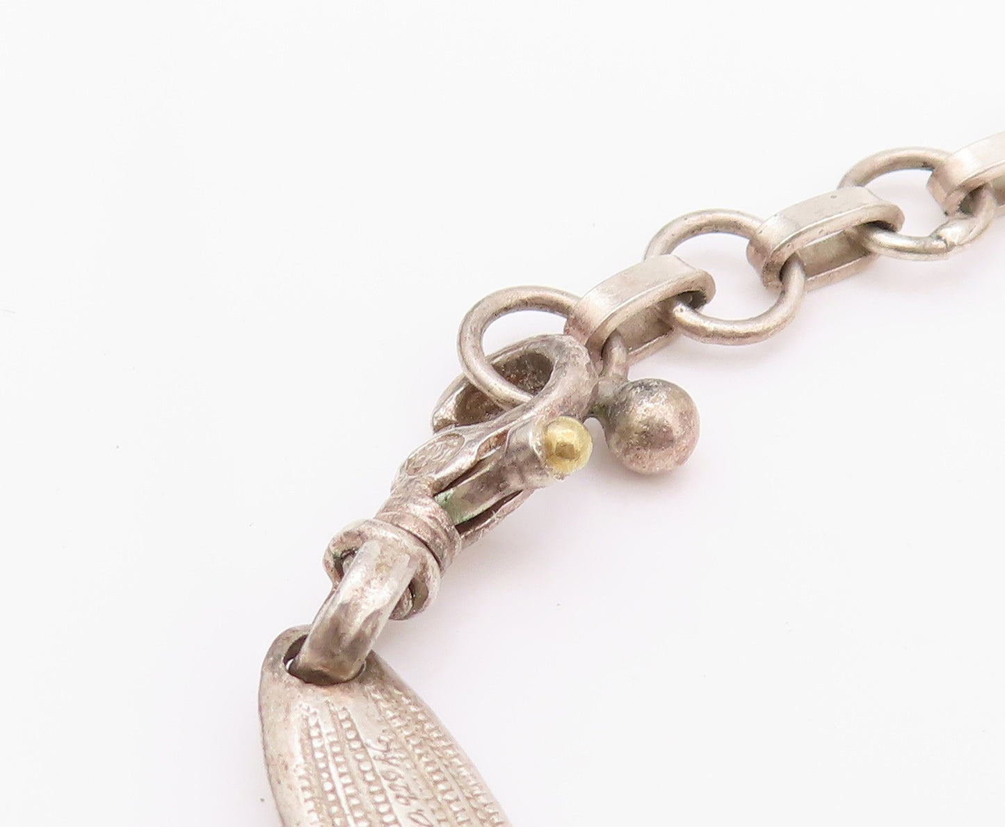 925 Sterling Silver Vintage Necklace Designer Grooved Ring Linked  NE4528
