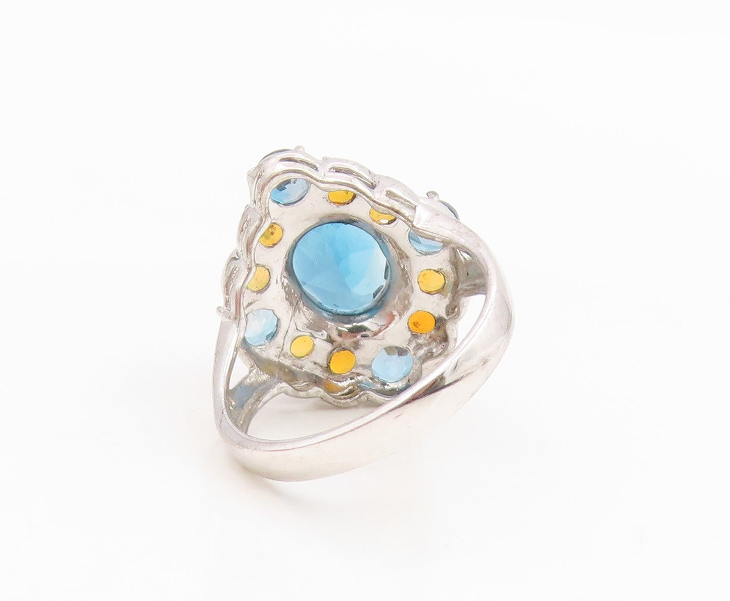 925 Sterling Silver Vintage Ring Sapphire & Opal Cluster Band  Sz 8  RG34986