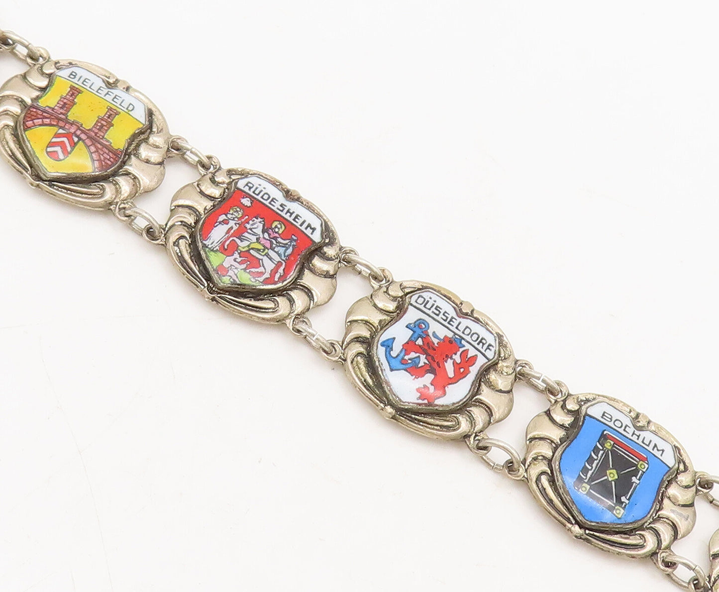 925 Sterling Silver Vintage Bracelet Enamel European Football Club Flag BT10235
