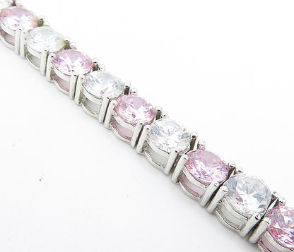 925 Sterling Silver   Pink & White Cubic Zirconia Tennis Bracelet  BT3233