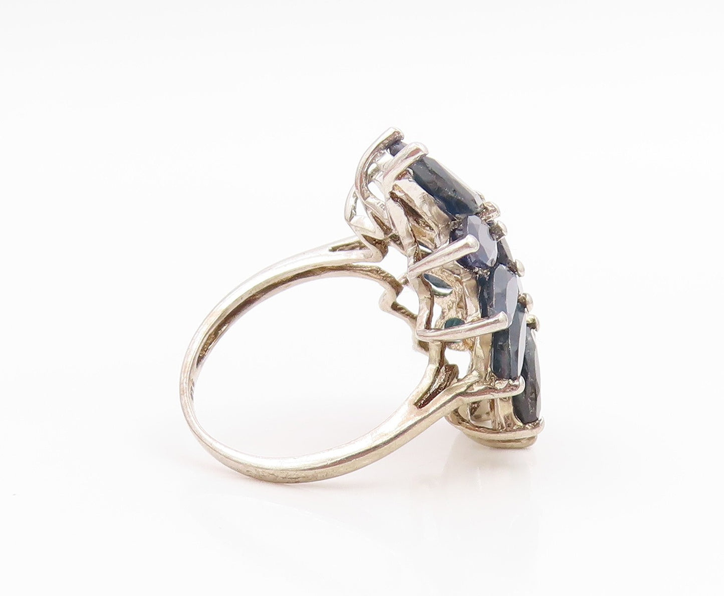 925 Sterling Silver Vintage Ring Elegant Sapphire Floral Cluster  Sz 6  RG36130